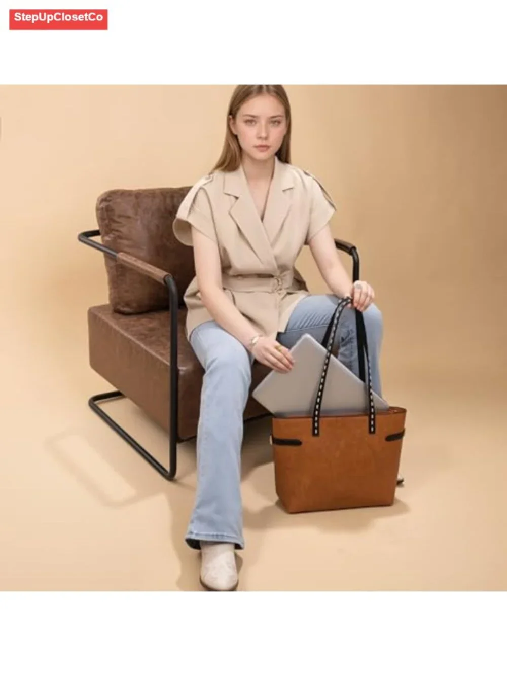 Minimalist Vegan Leather Tote Bag Women's Shoulder Handbag Hobo Purse with